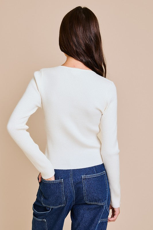 Suzy Long Sleeve Satin Bow Detail Sweater Top