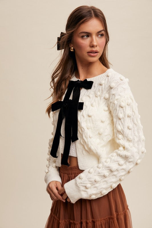 Chloe Bow Tie Closure Cable Knit Cardigan