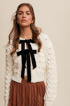 Chloe Bow Tie Closure Cable Knit Cardigan