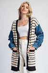 Betty Striped Cardigan With Denim Contrast Sleeves