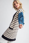 Betty Striped Cardigan With Denim Contrast Sleeves