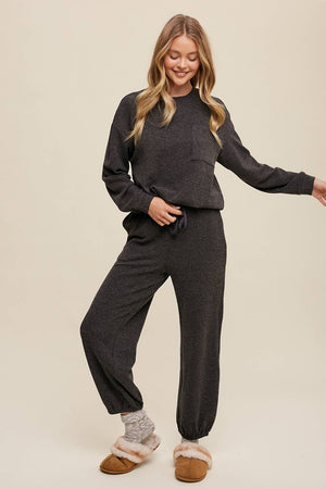 Waffle Knit Long Sleeve Lounge Set