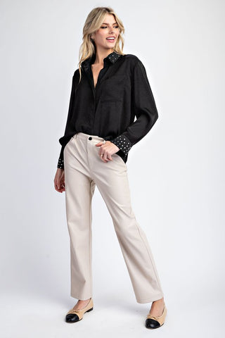 Whitney Pinstriped Straight Leg Pant in Black