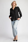 Laura Pleated Front Solid Black Blouse