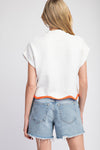 Steph Flower Stitch Short Sleeve Sweater in White