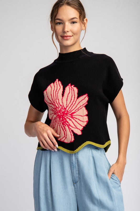 Steph Flower Stitch Short Sleeve Sweater