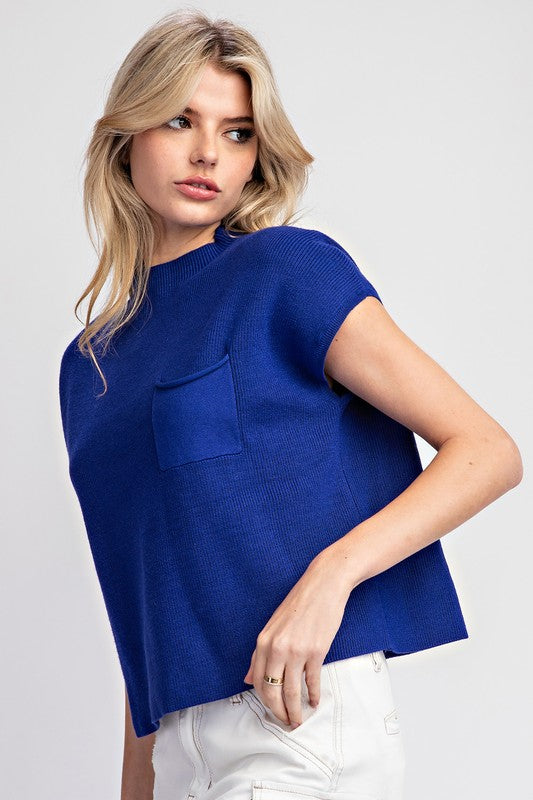 Jesse Short Sleeve Sweater Top in  Royal Blue