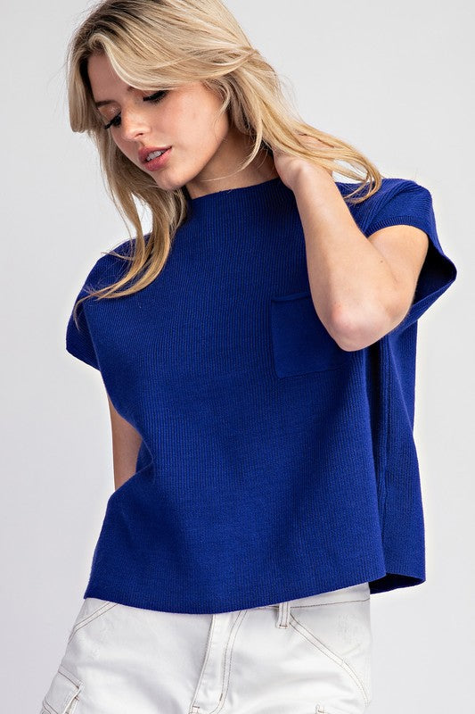 Jesse Short Sleeve Sweater Top in  Royal Blue