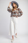 Drew Floral Printed Long Sleeve Top in Turkish Blue