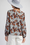 Drew Floral Printed Long Sleeve Top in Turkish Blue