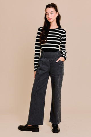 Whitney Pinstriped Straight Leg Pant in Black