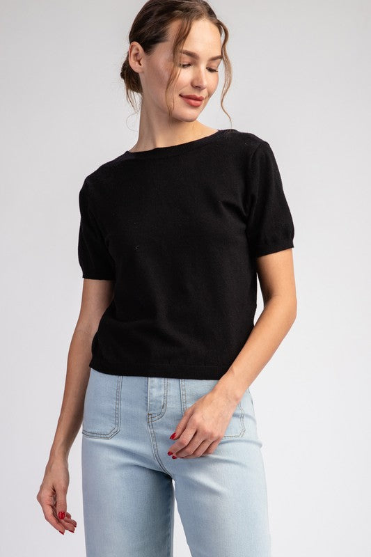 Janet Bow Back Short Sleeve Sweater Top