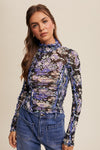 Antonia Smocked Detail Floral Print Mesh Top