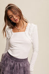 Nicole Shoulder Ruffle Accent Knit Top in Cream