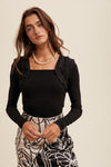 Ayla Smocked Satin Peplum Top in Black