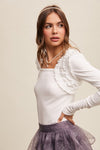 Nicole Shoulder Ruffle Accent Knit Top in Cream