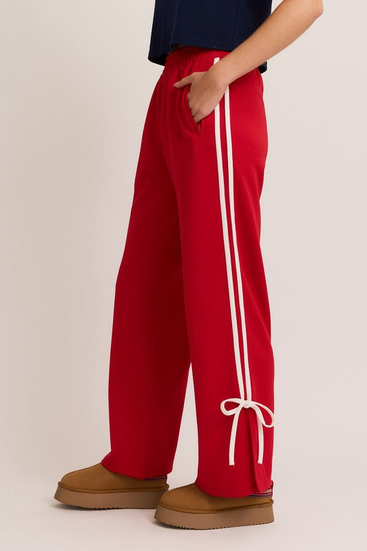 Blythe Bow Detail Track Pants in Red and White