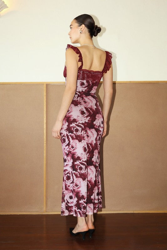 Bailey Wine Color Floral Mesh Lace Top Dress