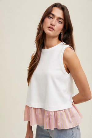 Cindy Twofer Striped Hem Knit Tank by Wishlist Apparel