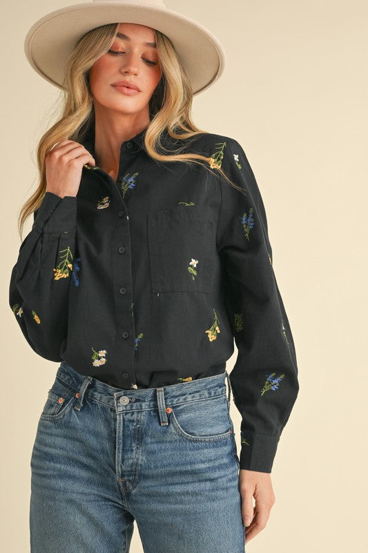 Agatha Floral Embroidery Button Down Top