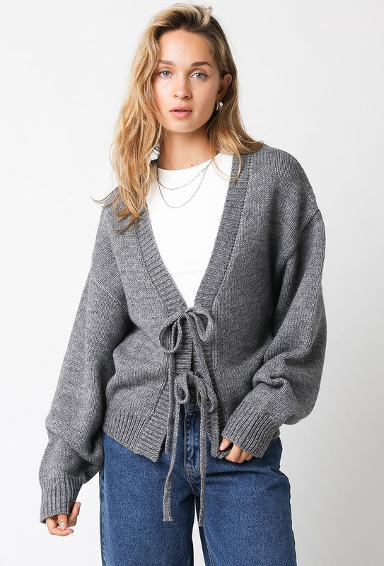 Casey Tie Front Cardigan Sweater by Olivaceous