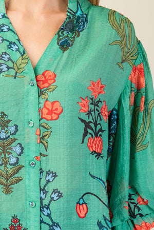Julie Short Sleeve Floral Blouse in Green