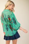 Julie Short Sleeve Floral Blouse in Green
