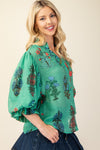 Julie Short Sleeve Floral Blouse in Green