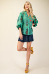 Julie Short Sleeve Floral Blouse in Green