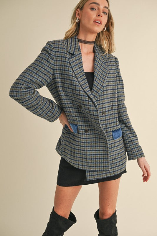 Eleanor Wool Blend Houndstooth Double Breasted Blazer