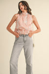 Nina Metallic Floral Jacquard Bubble Hem Top