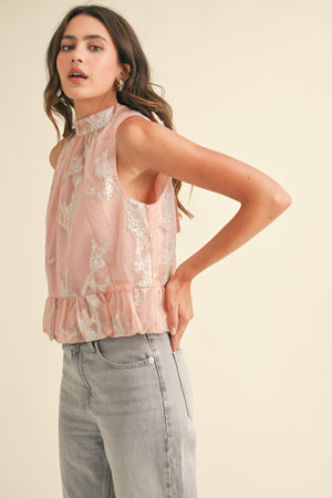 Nina Metallic Floral Jacquard Bubble Hem Top