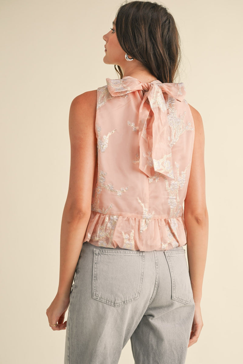Nina Metallic Floral Jacquard Bubble Hem Top