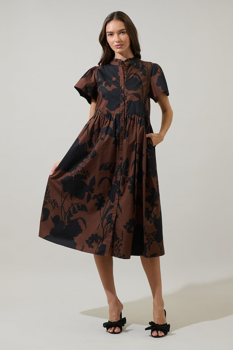 Somerton Floral Aurelia Babydoll Midi Dress in Size XS-3X by Sugarlips