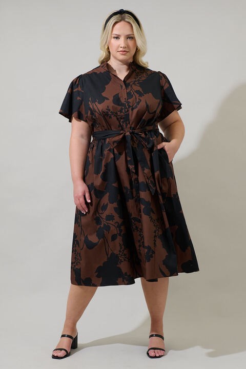 midi plus size babydoll dress Karymi Plus Size Dresses Floral Print Casual Midi Dress, 3/4 Sleeve Crew Neck Loose Babydoll Dress with gathered bust detail and Plus Size Available