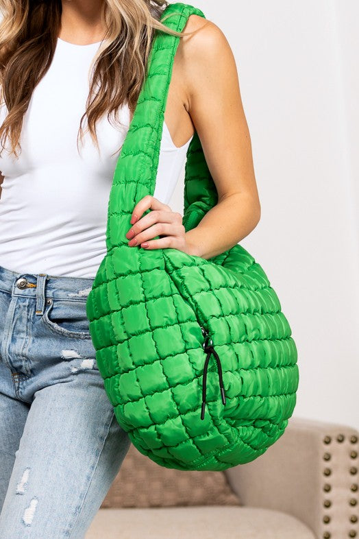 Goya Quilted Puffer Tote in Emerald Green