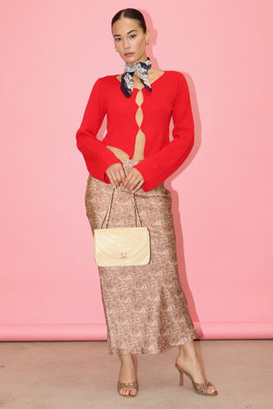 Ditsy Leopard Long Satin Skirt by Bailey Rose