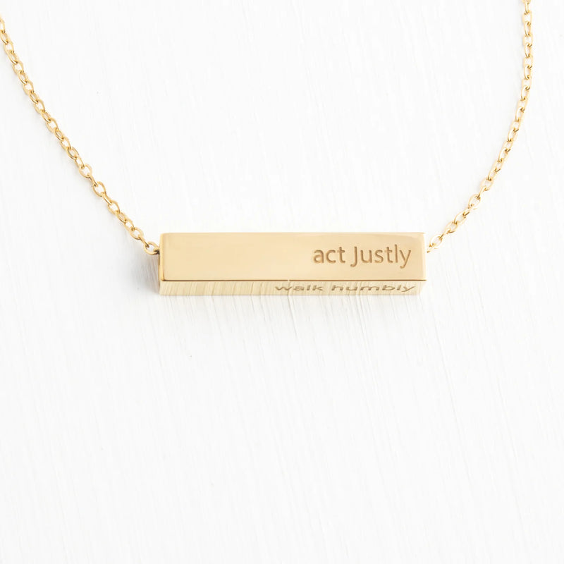 Walk Humbly Act Justly Gold Bar Necklace by Starfish Project