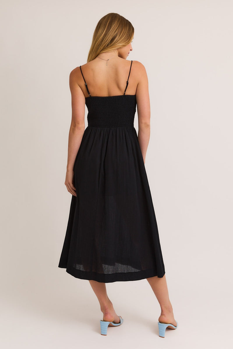 Sadie Smocked Top Black Midi Dress by Le Lis