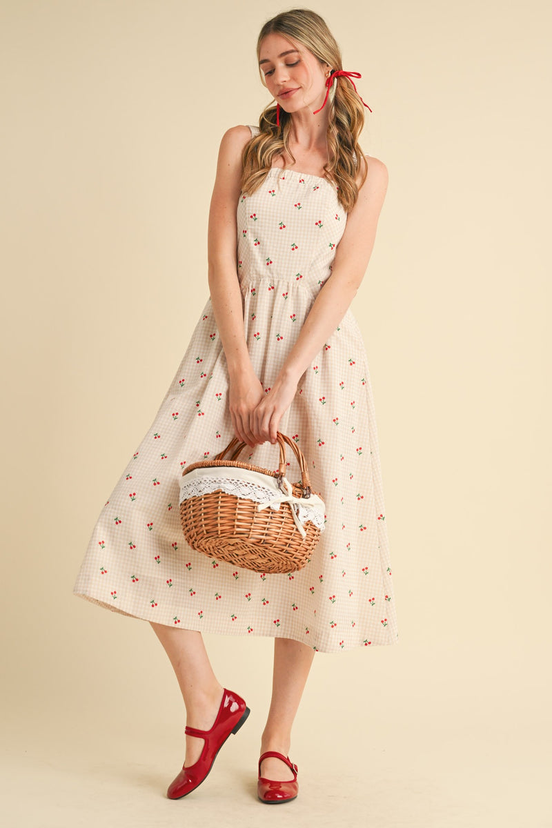 Caroline Cherry Gingham Midi Dress