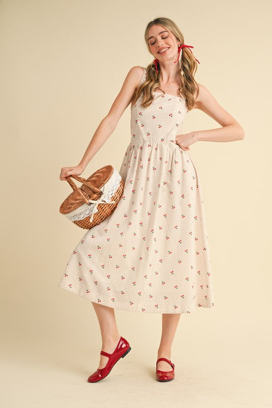 Caroline Cherry Gingham Midi Dress