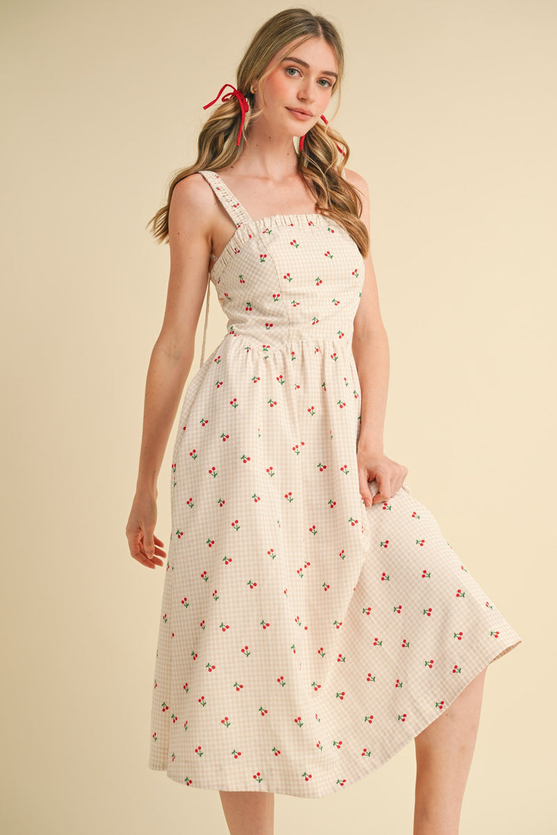 Caroline Cherry Gingham Midi Dress