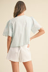 Lydia Tie Front Collared Lace Top in Light Blue