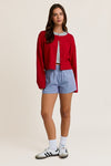 Melissa Round Neck Button Cardigan in Red