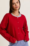 Melissa Round Neck Button Cardigan in Red