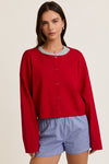 Melissa Round Neck Button Cardigan in Red