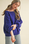 Tara Boat Neck Bubble Sleeve Sweater in Crown Blue