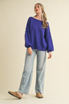 Tara Boat Neck Bubble Sleeve Sweater in Crown Blue