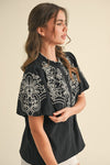 Cheyenne Embroidered Button Down Bubble Sleeve Top