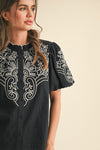 Cheyenne Embroidered Button Down Bubble Sleeve Top